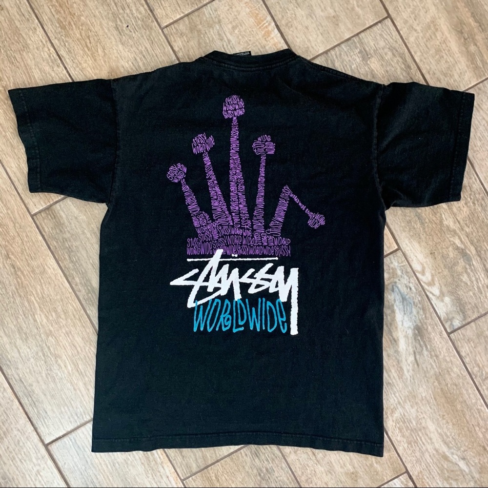 Vintage 90s Stussy Worldwide crown graphic tee